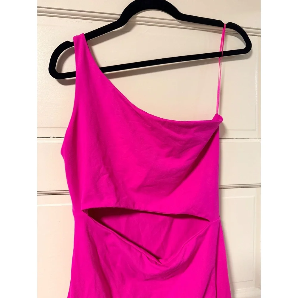 Susana Monaco One Shoulder Cutout Mini Dress‎ Hot Pink Fuchsia Bodycon Size L